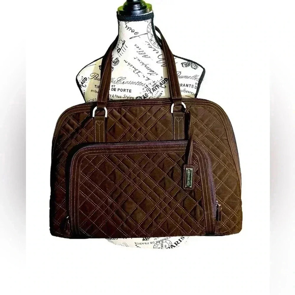 VERA BRADLEY Espresso Brown Microfiber Quilted Laptop Tote - Picture 1 of 12